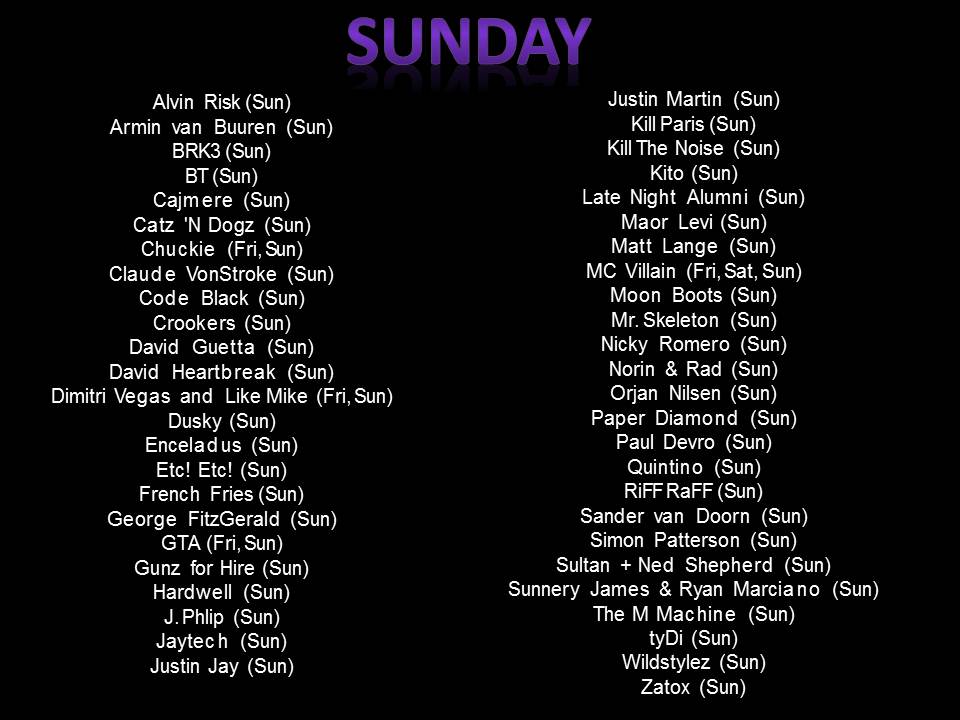 TomorrowWorld Lineup Sunday 29, 2013