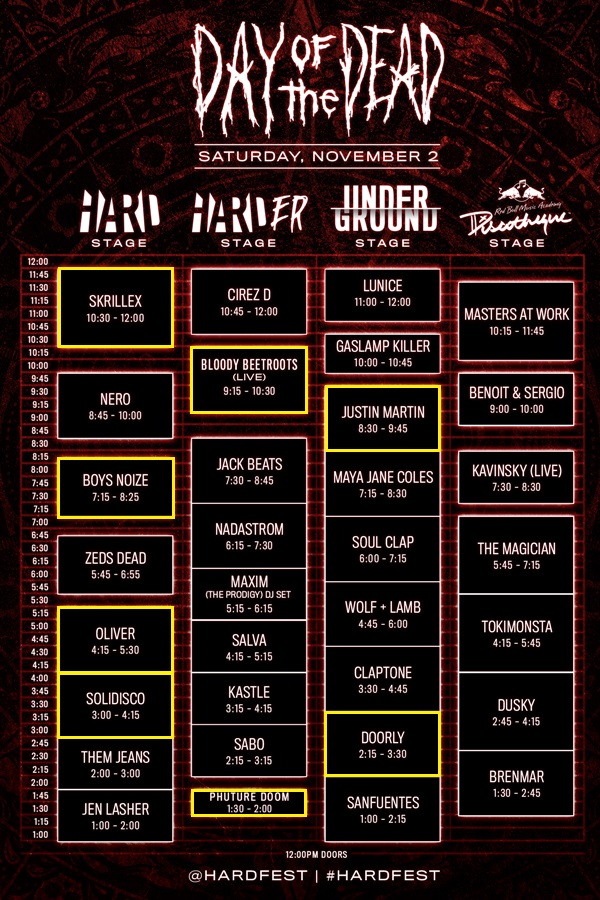 HARD Day of the Dead 2013 Set Times