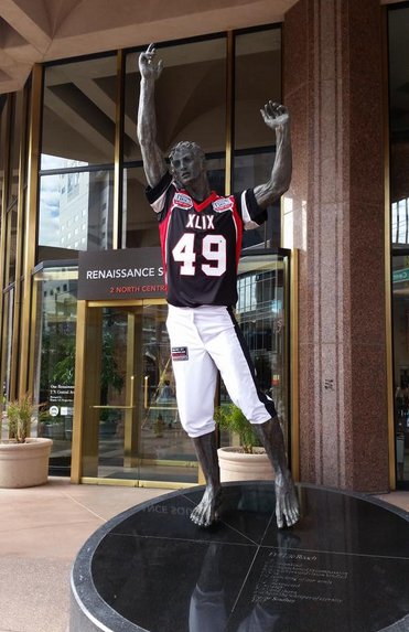 Phoenix statue covered in an NFL uniform